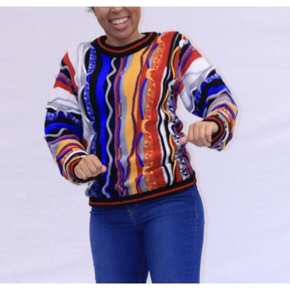 VTG Coogi Style 3D Sweater Rainbow Colorful Boys 12/14 Fits Men’s XS - Picture 1 of 5